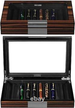 Elegant Wood Fountain Pens Display Case Storage Glass Box Home Office Desk Gift