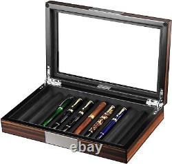 Elegant Wood Fountain Pens Display Case Storage Glass Box Home Office Desk Gift