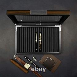 Elegant Wood Fountain Pens Display Case Storage Glass Box Home Office Desk Gift