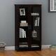 Espresso Wooden Glass Door Bookcase Bookshelf Media Cabinet Display Storage