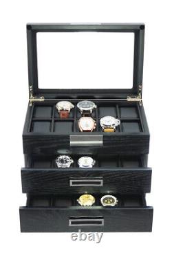 Ex Large 30 Watch Oak Veneer Wood Storage Display Box Display Case Chest Cabinet