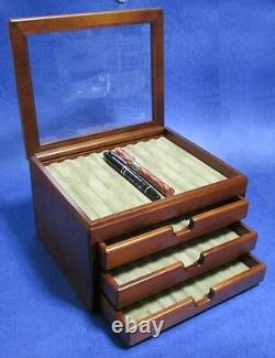 F/S Wooden Stationery Fountain Pen Case Display 40 Slot Collection Storage Japan