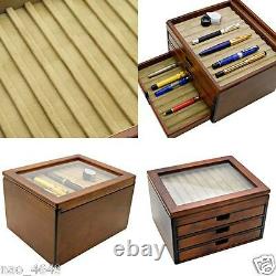 F/S Wooden Stationery Fountain Pen Case Display 40 Slot Collection Storage Japan