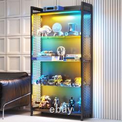 Figure Display Case 4 Tier RGB LED Light Action Minifigures Shelf Glass Cabinet