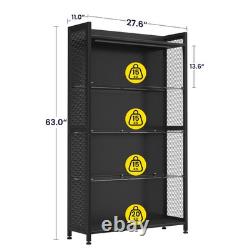 Figure Display Case 4 Tier RGB LED Light Action Minifigures Shelf Glass Cabinet