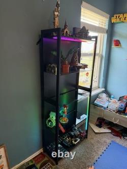 Figure Display Case 4 Tier RGB LED Light Action Minifigures Shelf Glass Cabinet