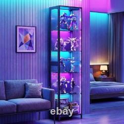 Figure Display Case 5 Tier 72 Inch RGB LED Light Minifigures Shelf Glass Cabinet