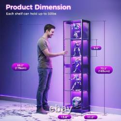 Figure Display Case 5 Tier 72 Inch RGB LED Light Minifigures Shelf Glass Cabinet