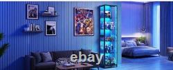 Figure Display Case 5 Tier 72 Inch RGB LED Light Minifigures Shelf Glass Cabinet