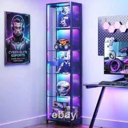 Figure Display Case 5 Tier 72 Inch RGB LED Light Minifigures Shelf Glass Cabinet