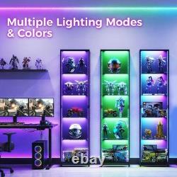 Figure Display Case 5 Tier 72 Inch RGB LED Light Minifigures Shelf Glass Cabinet