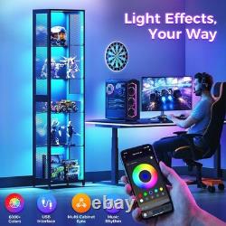 Figure Display Case 5 Tier 72 Inch RGB LED Light Minifigures Shelf Glass Cabinet