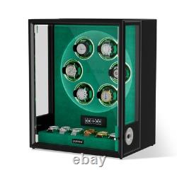 Fingerprint Automatic 6 Watch Winder 6 Watches Storage Display Case Box RGB Gift
