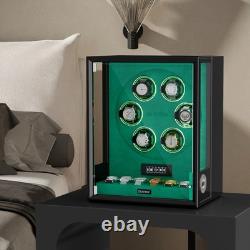 Fingerprint Automatic 6 Watch Winder 6 Watches Storage Display Case Box RGB Gift