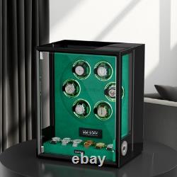 Fingerprint Automatic 6 Watch Winder 6 Watches Storage Display Case Box RGB Gift