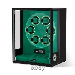 Fingerprint Automatic 6 Watch Winder 6 Watches Storage Display Case Box RGB Gift