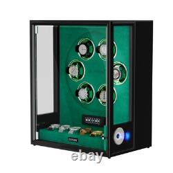 Fingerprint Automatic 6 Watch Winder 6 Watches Storage Display Case Box RGB Gift