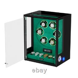 Fingerprint Automatic 6 Watch Winder 6 Watches Storage Display Case Box RGB Gift