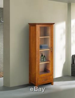 Floor Cabinet Curio Case Display Storage Drawer Glass Doors Oil Oak Finish NEW