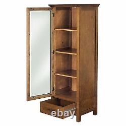 Floor Cabinet Curio Case Display Storage Drawer Glass Doors Oil Oak Finish New