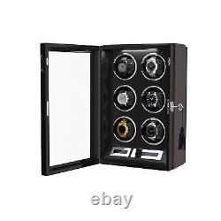 For Automatic 6 Watch Winder LCD Touch Screen Display Box Case Storage White LED