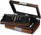 Fountain Pen Display Box Wood Storage Organizer Case Glass Cover Collection Tray