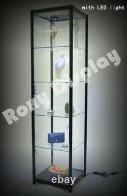 Full Vision Tower Showcase Display Store Fixture with LED Lights #SC-TW20BK