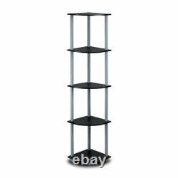 Furinno 5 Tier Corner Shelves Bookshelf Display Storage Vertical Case Black Grey
