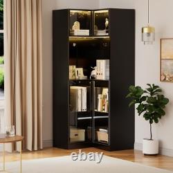 Glass Display Cabinet, 4-Tier Black Corner Display Case with Glass Doors