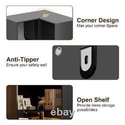 Glass Display Cabinet, 4-Tier Black Corner Display Case with Glass Doors