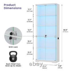 Glass Display Cabinet Lockable 5-Tier Shelves RGB LED Trophy Display Cabinet