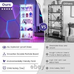 Glass Display Cabinet Lockable 5-Tier Shelves RGB LED Trophy Display Cabinet