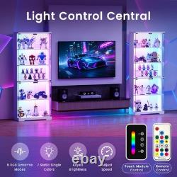 Glass Display Cabinet Lockable 5-Tier Shelves RGB LED Trophy Display Cabinet