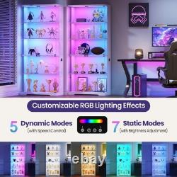 Glass Display Cabinet Lockable 5-Tier Shelves RGB LED Trophy Display Cabinet