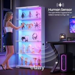 Glass Display Cabinet Lockable 5-Tier Shelves RGB LED Trophy Display Cabinet