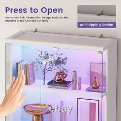 Glass Display Cabinet Lockable 5-Tier Shelves RGB LED Trophy Display Cabinet