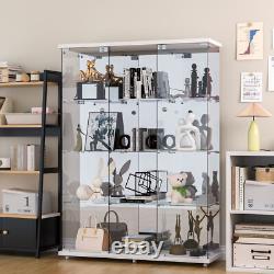 Glass Display Cabinet WithMirror 4 Shelves 3 Door Storage Case For Curio NEW White