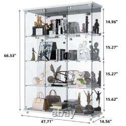 Glass Display Cabinet WithMirror 4 Shelves 3 Door Storage Case For Curio NEW White
