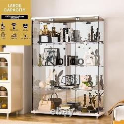 Glass Display Cabinet WithMirror 4 Shelves 3 Door Storage Case For Curio NEW White Glass Display Cabinet WithMirror 4 Shelves 3 Door Storage Case For Curio NEW White