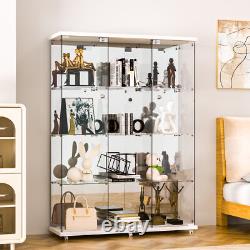 Glass Display Cabinet WithMirror 4 Shelves 3 Door Storage Case For Curio NEW White