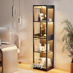 Glass Display Cabinet for Collectibles Modern Black Showcase Case, Storage Uni