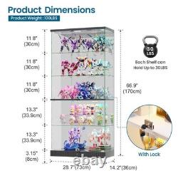 Glass Display Cabinet with RGB Lights, Lockable Display Cases for Action Figure