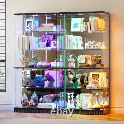 Glass Display Cabinet with RGB Lights, Lockable Display Cases for Action Figure