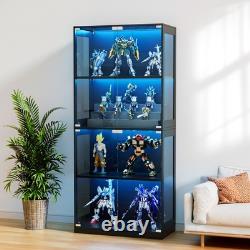 Glass Door Curio Display Cabinet, 4 Tier Adjustable Shelves & 6-Colour LED Light