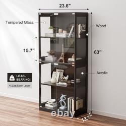 Glass Door Curio Display Cabinet, 4 Tier Adjustable Shelves & 6-Colour LED Light