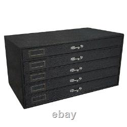 Grained Leatherette 5 Drawer Wood Display Storage Cabinet Case with Black Pads