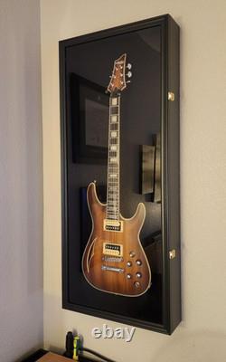 Guitar Display Case Horizontal Electric Black Wood UV Cabinet Gibson Fender