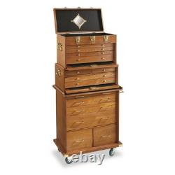 Gun Display Case Oak 15 Drawer Pistol Knife Wood Rolling Storage Chest Cabinet