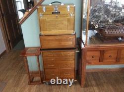 Gun Display Case Oak 15 Drawer Pistol Knife Wood Rolling Storage Chest Cabinet