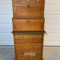 Gun Display Case Oak 15 Drawer Pistol Knife Wood Rolling Storage Chest Cabinet